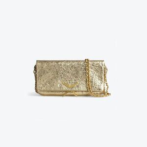 Zadig & Voltaire Purse Gold ROCK WRINKLED METAL Crossbody convertable Clutch
